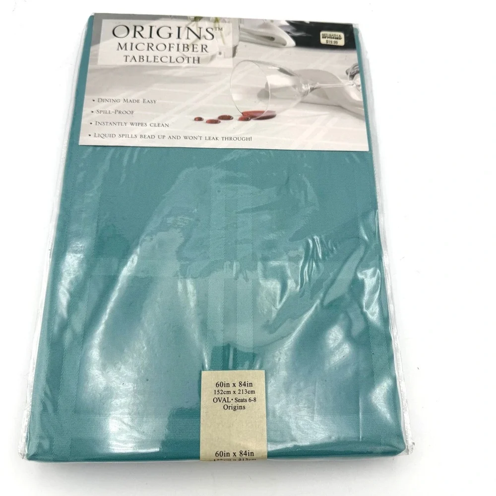Origins Microfiber Tablecloth Home 60x84 Oval Teal Spill-Proof Damask